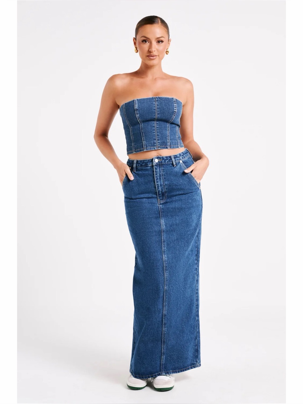 Meshki Denim Maxi Skirt With Back Slit